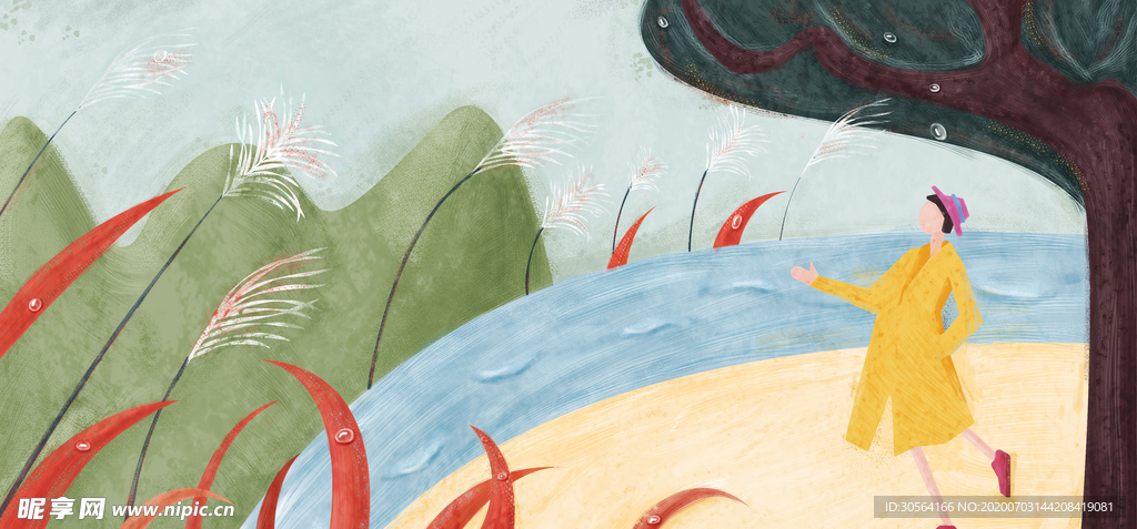 夏季少女清新插画卡通海报素材