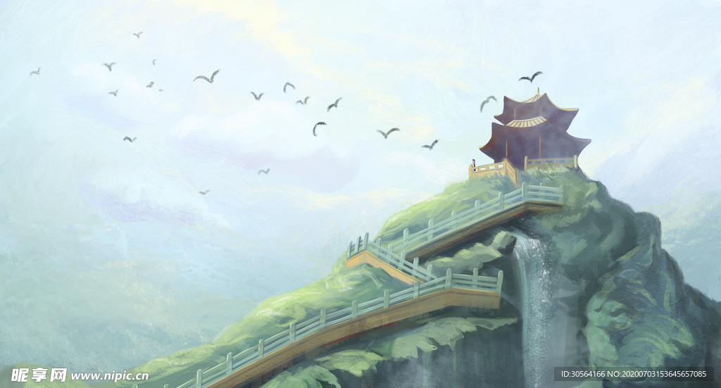 长城国风清新传统国潮背景素材