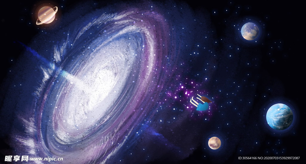 星空宇宙梦幻插画卡通背景素材