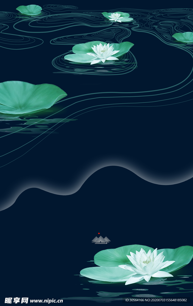 夏季荷花清新插画卡通背景素材