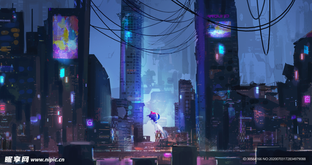 游戏未来朋克城市插画卡通背景