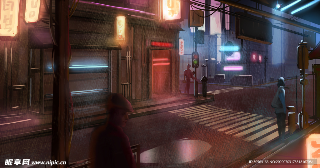 游戏未来朋克街道插画卡通背景