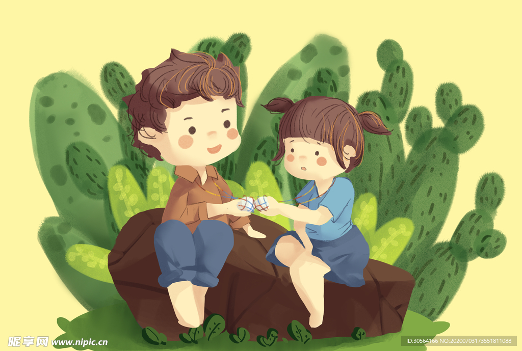 夏季母亲节母女清新插画卡通背景