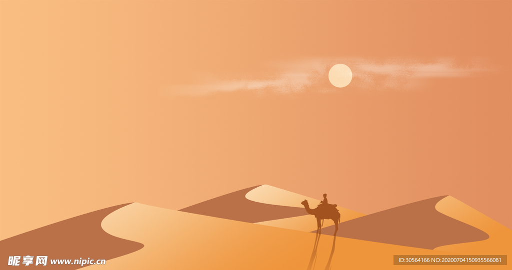 沙漠骆驼夏季炎热插画卡通背景
