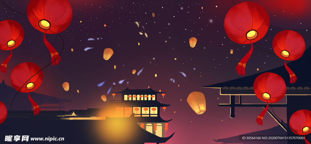 灯笼宫殿传统国风插画背景