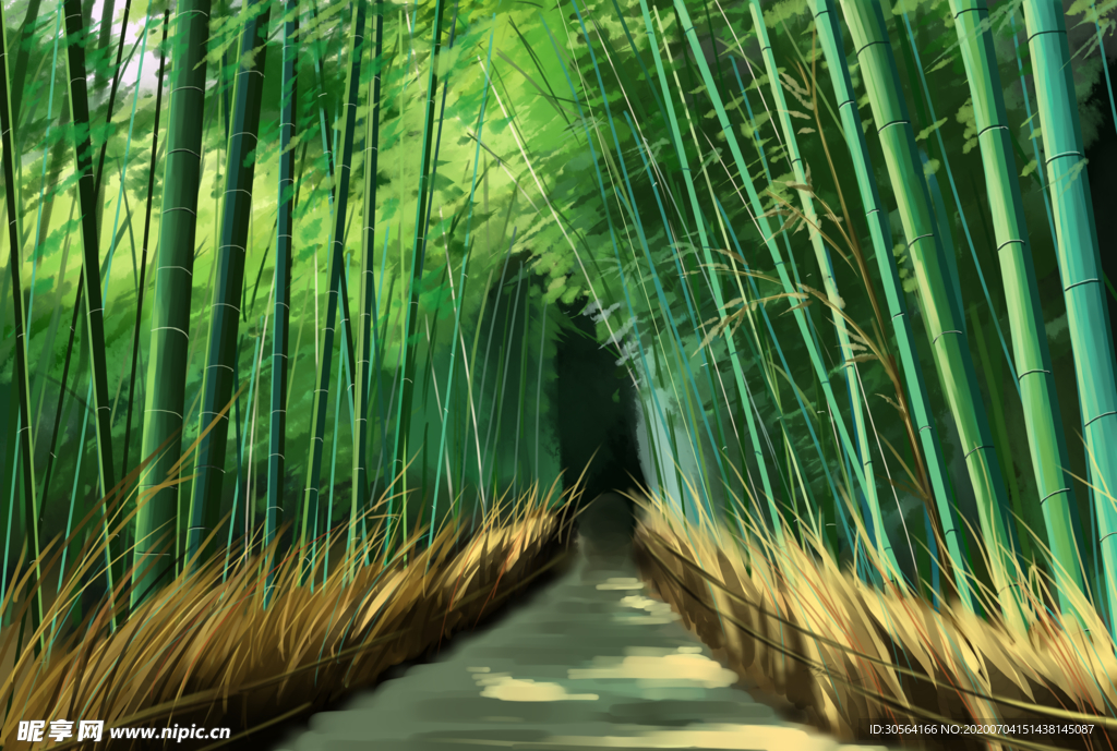 竹林清新传统国风插画背景