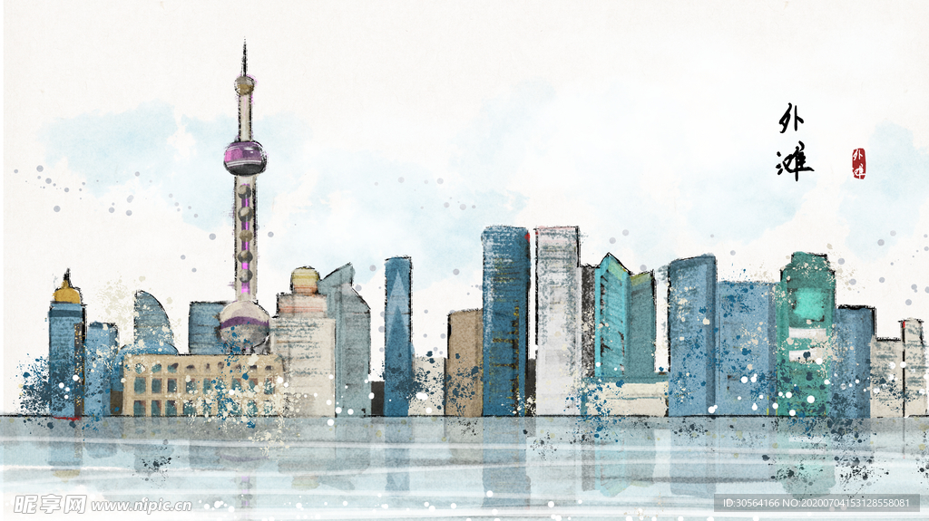 上海国风古风插画卡通背景