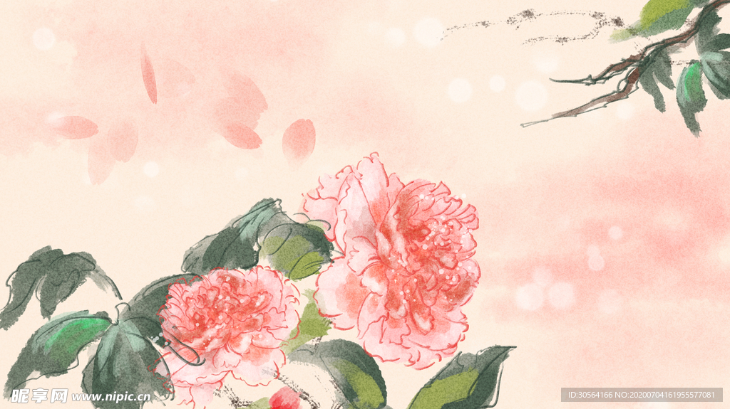 牡丹传统古风国风插画卡通背景