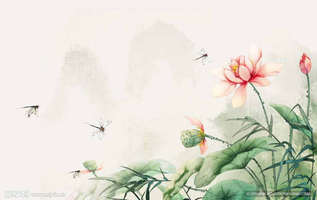 荷花传统古风国风插画卡通背景