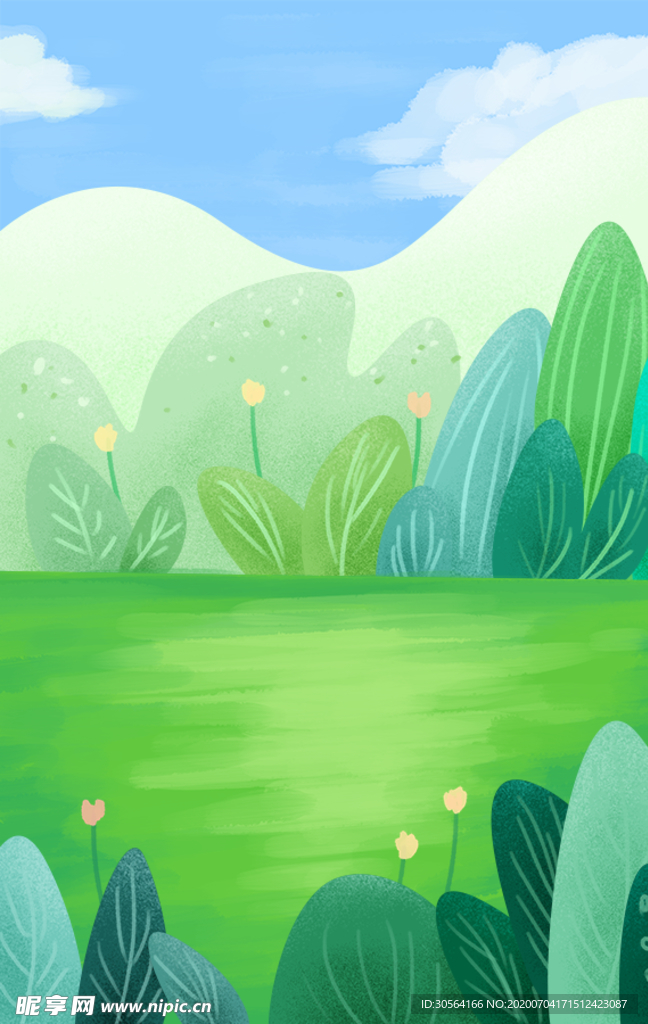 户外草坪清新传统插画背景