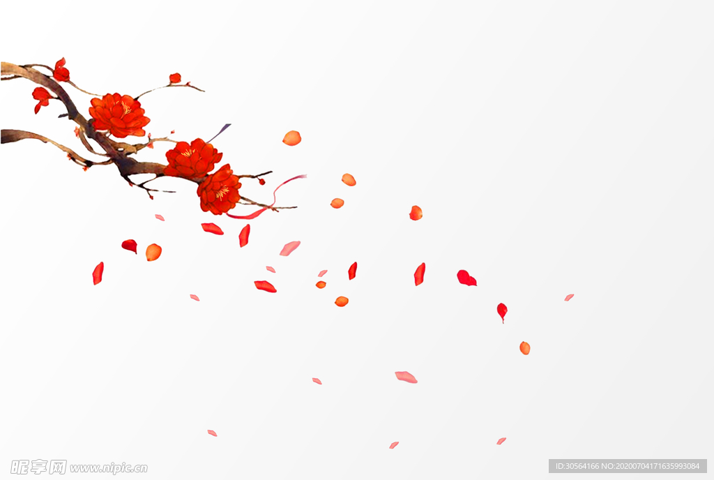 梅花花朵飘散传统插画背景