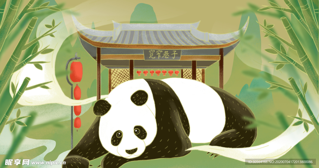 熊猫清新传统国风插画背景