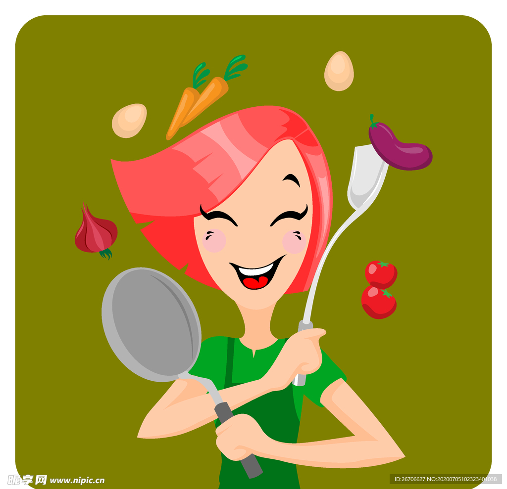 人物做饭场景插画