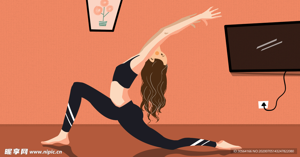 瑜伽女性健身清新插画卡通背景