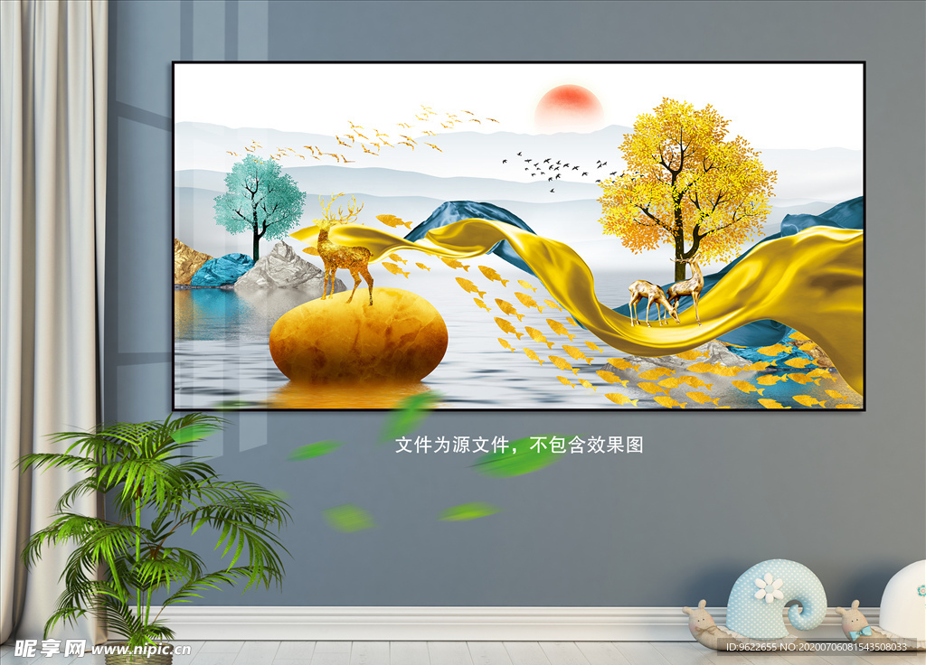 新中式麋鹿装饰画