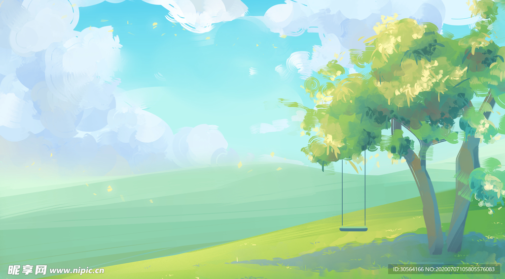 梦幻郊外清新插画卡通背景