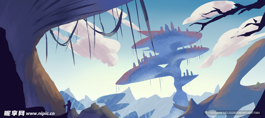 天空梦幻简笔清新插画素材