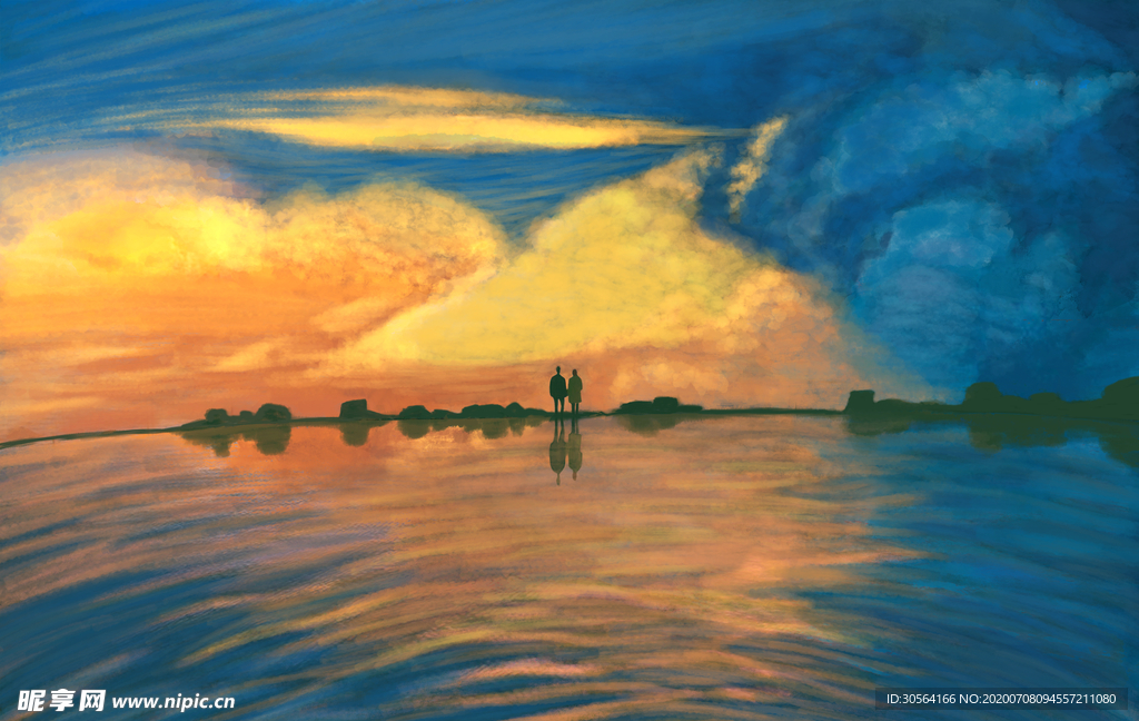 海洋日落墙画艺术插画素材