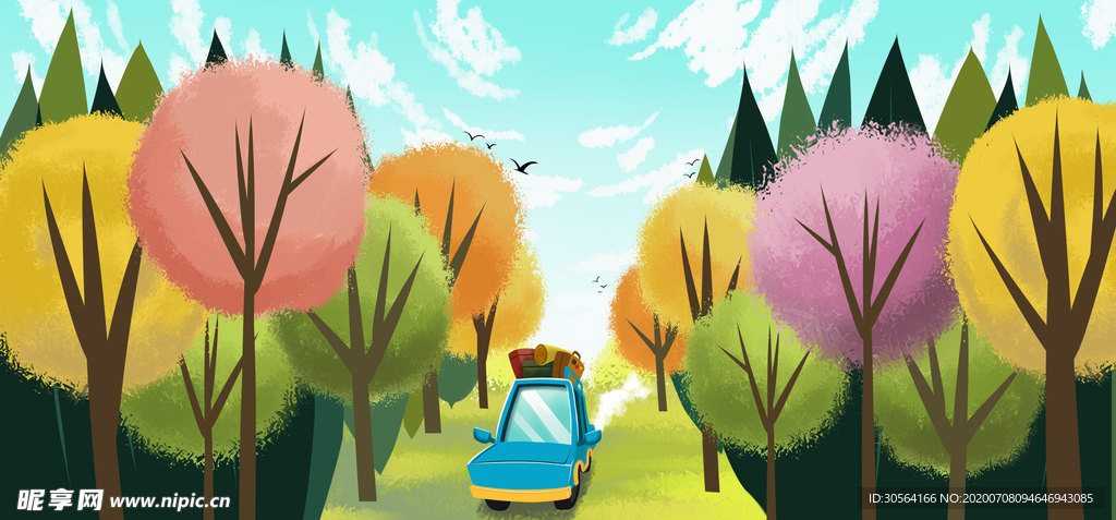 户外郊游旅游小车插画素材