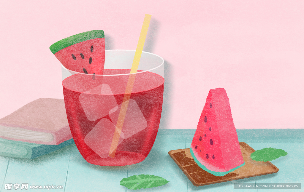 西瓜夏季饮料饮品清新插画素材