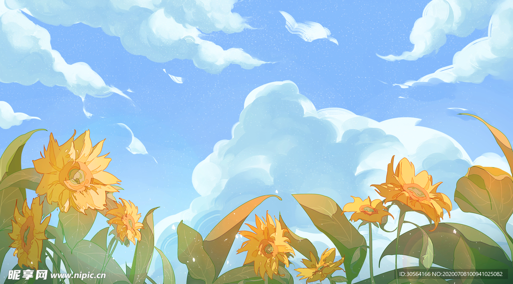 向日葵夏季植物清新插画素材