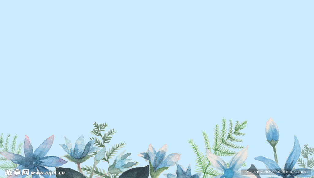 绿植清新淡蓝夏季插画背景