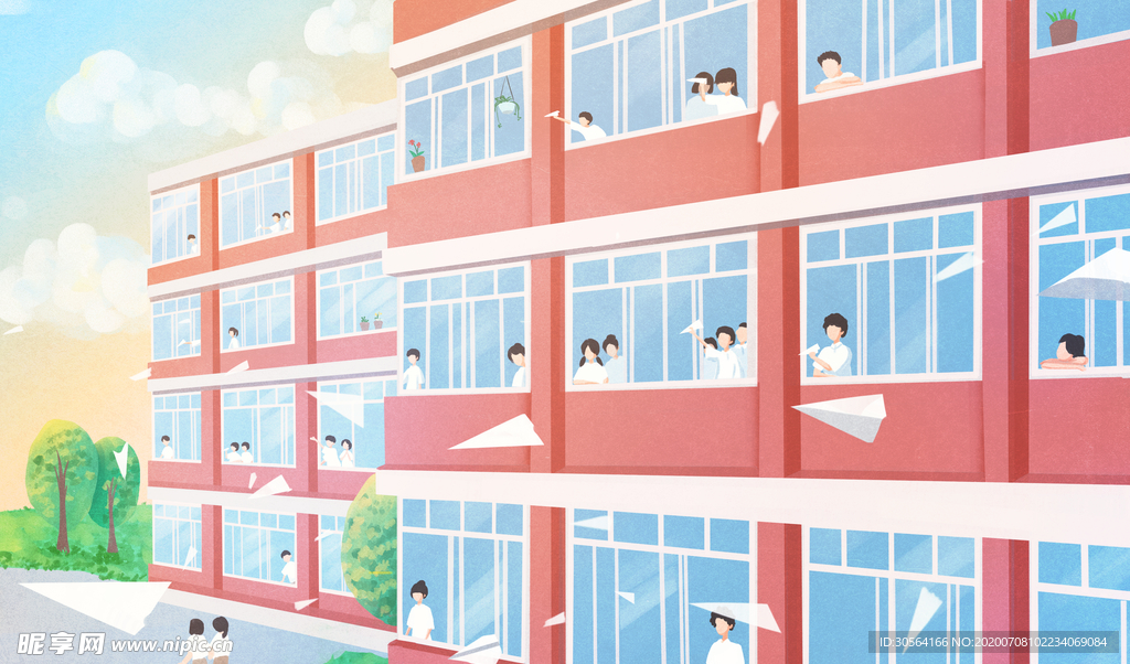 学校高考结束清新插画背景