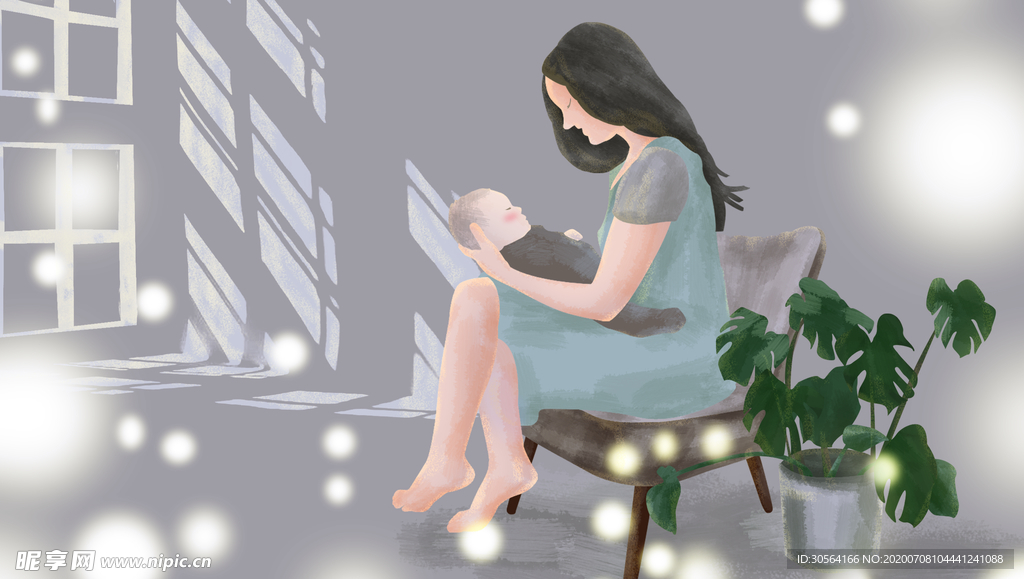 母亲节人物婴儿清新插画背景