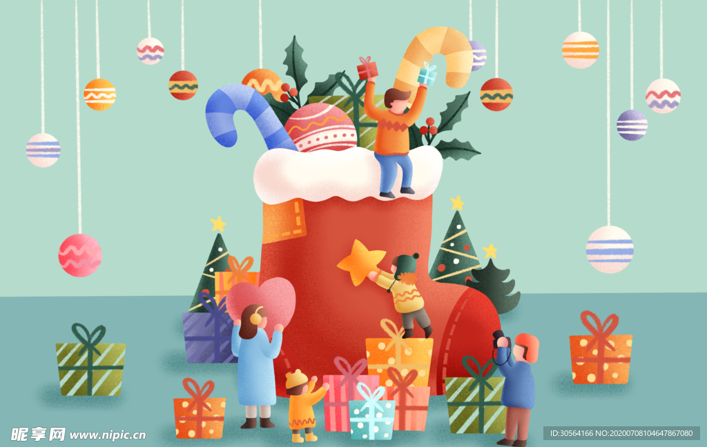 圣诞节卡通立体人物插画背景