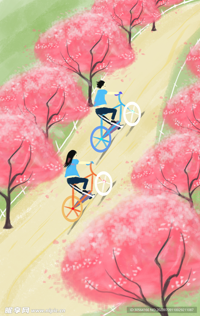 旅游户外骑车人物清新插画背景