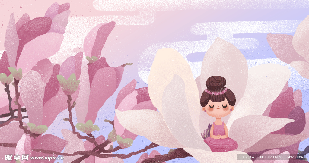 花瓣花朵仙女国风插画背景