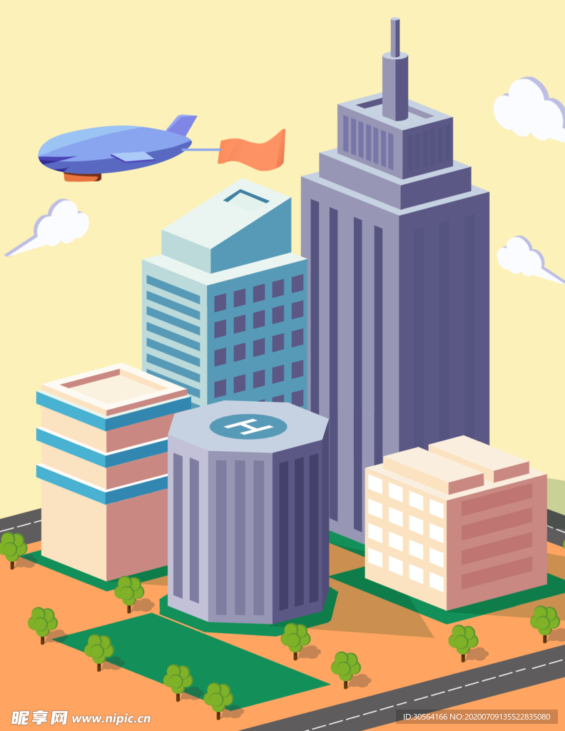 城市模型立体建筑插画背景