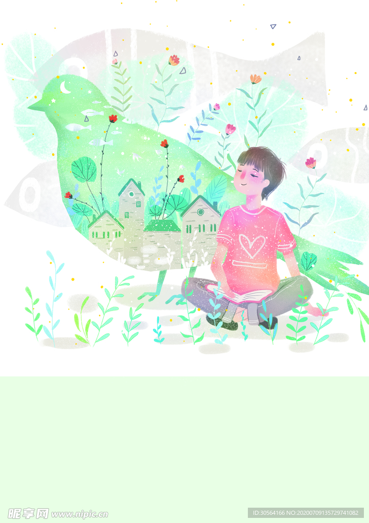 人物小男孩清新插画卡通背景