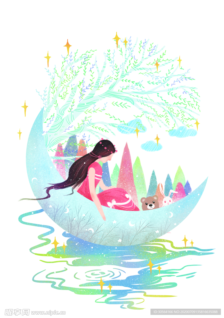 女性人物清新插画卡通背景