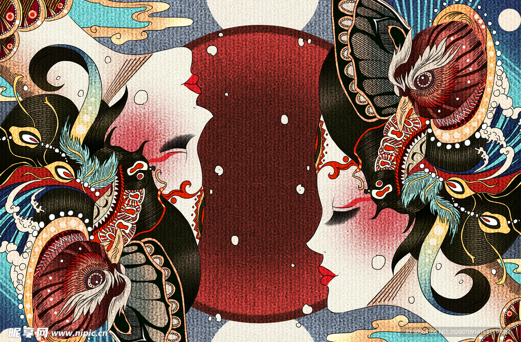 日式浮世绘人物女性插画背景