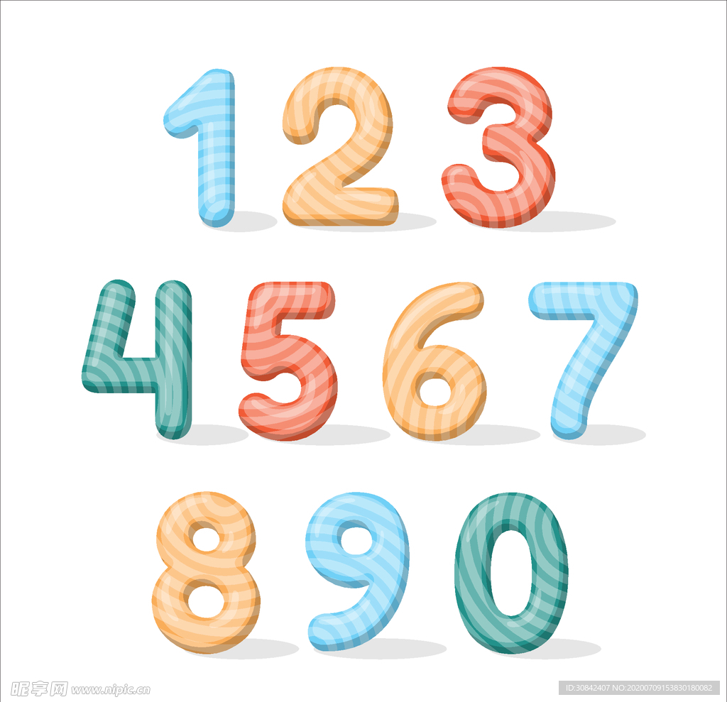 彩色条纹卡通数字