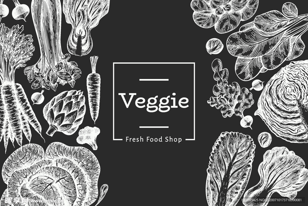 手绘黑白蔬菜