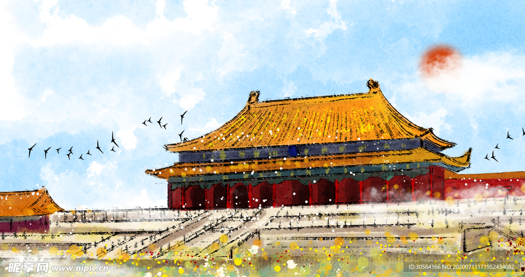 北京地标建筑城市插画卡通背景