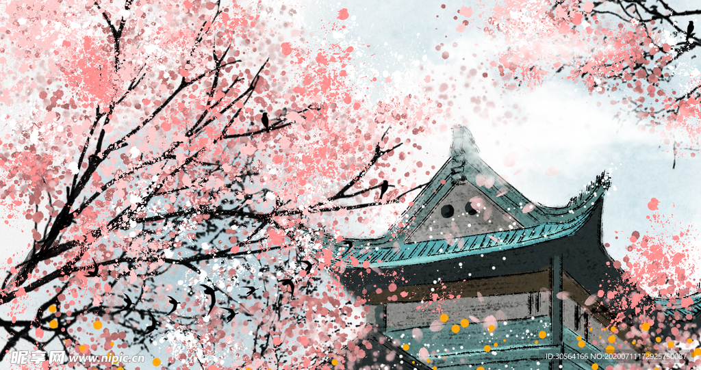 武汉地标建筑城市插画卡通背景