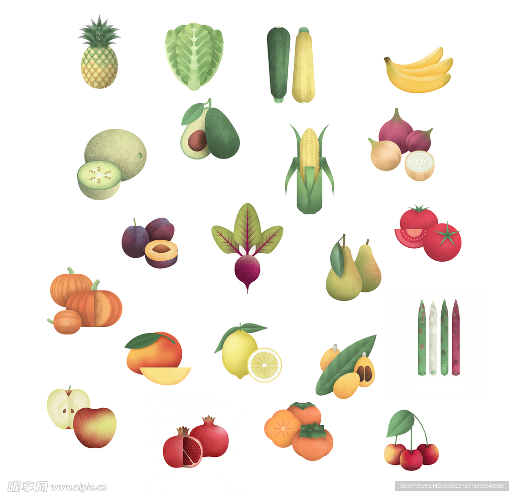 水果蔬菜矢量psd免抠素材合集