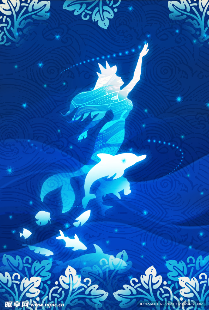 海洋人物少女插画卡通背景素材