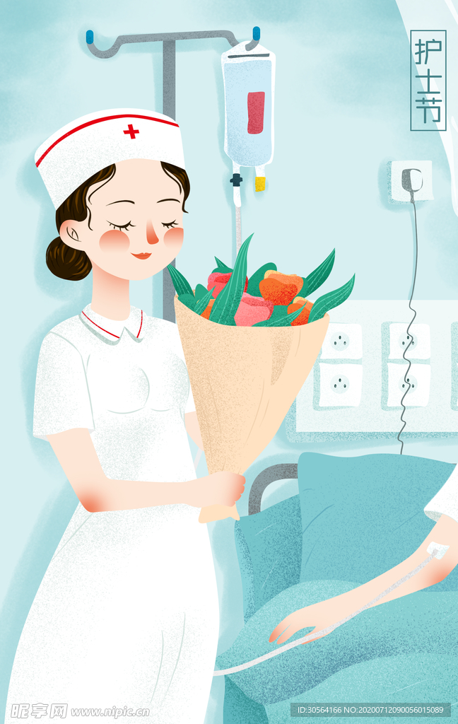 护士节人物鲜花插画卡通背景素材