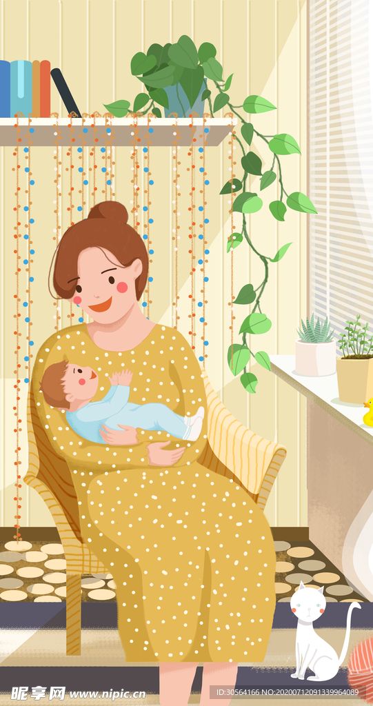 母亲婴儿清新插画卡通背景素材