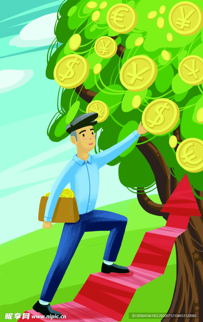 财富人物插画卡通背景素材