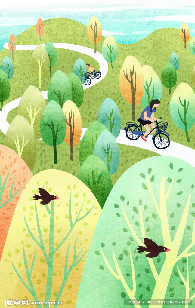 户外旅游清新插画卡通背景素材