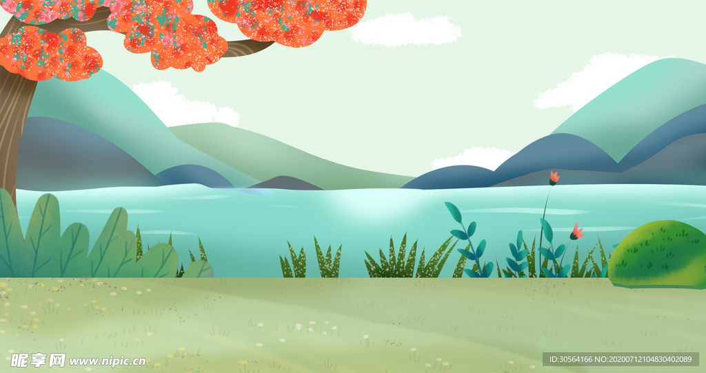 户外旅游清新插画卡通背景素材