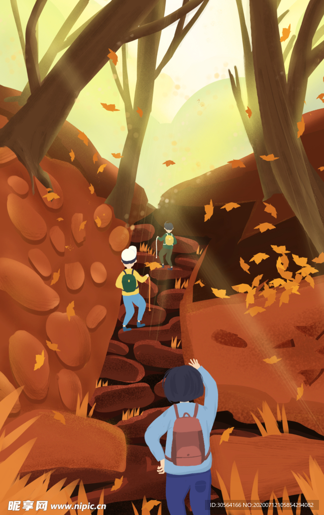 重阳登高插画卡通背景素材