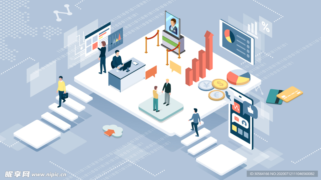 数据活动展台立体卡通背景素材