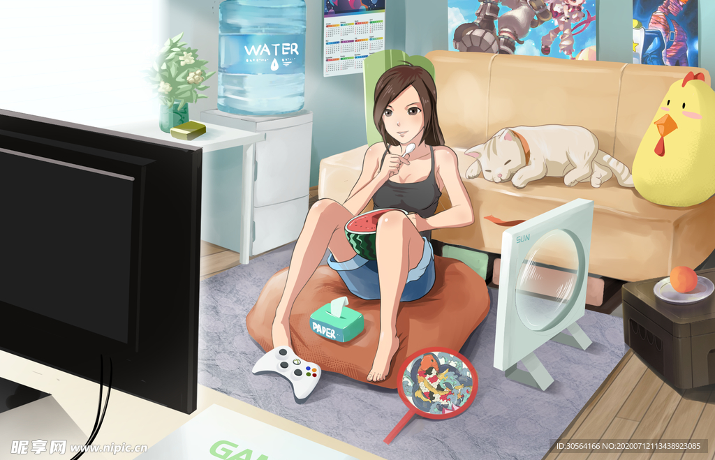 夏季少女人物清新插画卡通素材