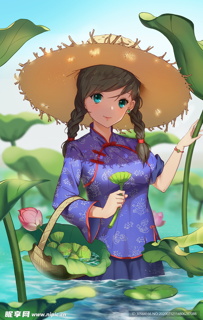 夏季少女人物清新插画卡通素材